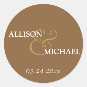 Mocha bruin aangepaste ampersand bruiloft gunst la ronde sticker