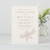 Mocha Bruin Bloemig Formeel All-in-One Ivoor Trouw Kaart (Staand voorkant)