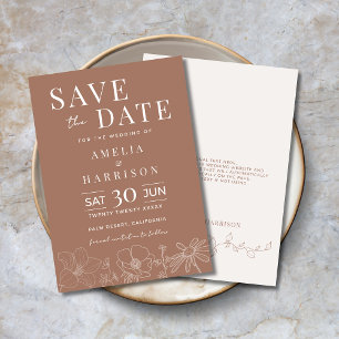 Mocha Bruin Elegante Bloemen Huwelijk Save The Date