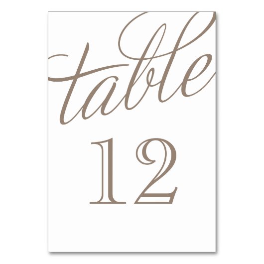 Mocha Bruin en Wit Elegant Script Tabel Nummers Kaart (Voorkant)