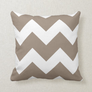 Mocha Bruin en Wit Grote Chevron Print Kussen