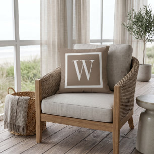 Mocha Bruin en Witte Preppy Vierkante Monogram Kussen