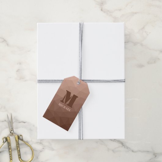 Mocha Bruin geometrisch mesh patroon Monogram Cadeaulabel (Met Touw)