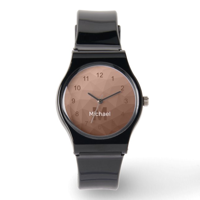 Mocha bruin geometrisch mesh patroon Monogram Horloge (Voorkant)