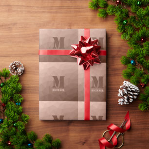 Mocha bruin geometrisch meshpatroon Monogram Cadeaupapier
