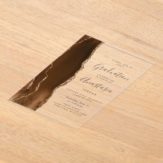 Mocha Bruin Goud Agaat Grijs Tekst Afstuderen Acryl Uitnodigingen (Laagn)