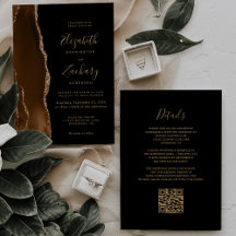 Mocha Bruin Goud Agaat Zwart QR Code Trouwdag