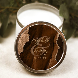 Mocha Bruin Goud Agate Script Trouw Ronde Sticker