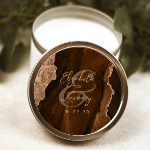 Mocha Bruin Goud Agate Script Trouw Ronde Sticker
