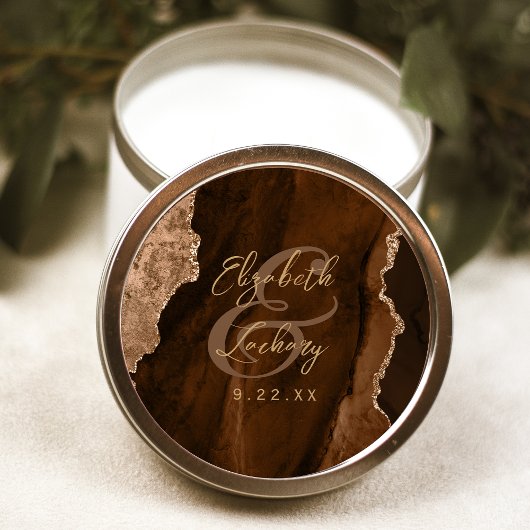 Mocha Bruin Goud Agate Script Trouw Ronde Sticker