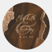 Mocha Bruin Goud Agate Script Trouw Ronde Sticker (Voorkant)