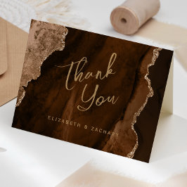 Mocha Bruin Goud Agate Script Trouw Trouwkaart Kaart