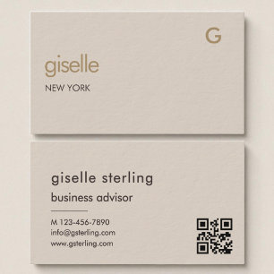 Mocha Bruin Goud QR Code Minimalistisch Monogram Visitekaartje