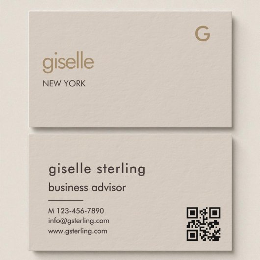 Mocha Bruin Goud QR Code Minimalistisch Monogram Visitekaartje