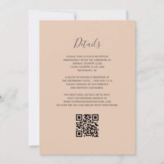 Mocha Bruin Gouden Agaat Tam QR Code Wedding Kaart (Achterkant)