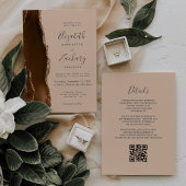 Mocha Bruin Gouden Agaat Tam QR Code Wedding Kaart