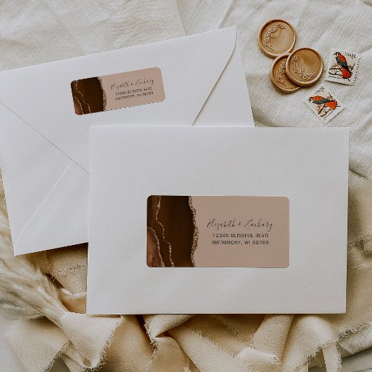 Mocha Bruin Gouden Agaat Tan Bruiloft Retouradres Etiket