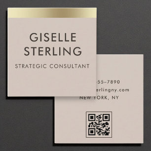 Mocha Bruin Gouden Folie Luxe QR Code Minimal Vierkante Visitekaartje