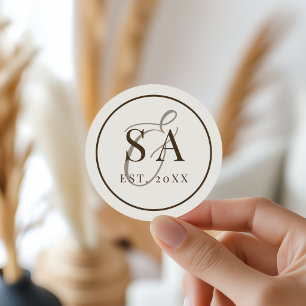 Mocha Bruin Ivoor Monogram Old Money Trouw Ronde Sticker