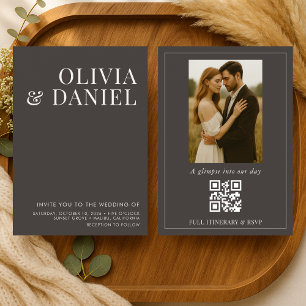 Mocha Bruin Minimalistische Foto QR Code Trouwfees Kaart