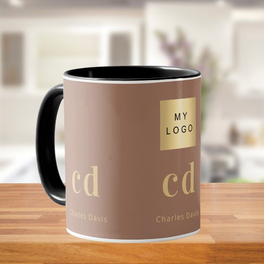 Mocha bruin monogram naam bedrijfslogo mok