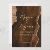Mocha Bruine Agaat Gouden Script QR Code Huwelijk Kaart (Voorkant)
