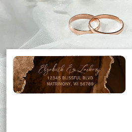 Mocha Bruine Agate Script Trouw Retouradres Etiket