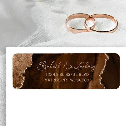 Mocha Bruine Agate Script Trouw Retouradres Etiket