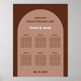Mocha Bruine Boog 6 Tafel Stoelenkaart Poster