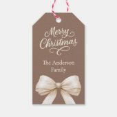 Mocha bruine crème strik Kerstmis Cadeaulabel (Voorkant)