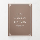 Mocha Bruine en Witte Monogram QR Code Trouw Drieluik Uitnodiging (Cover)