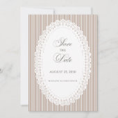 Mocha Bruine Franse Streep Kant Bruiloft Save The Date (Voorkant)