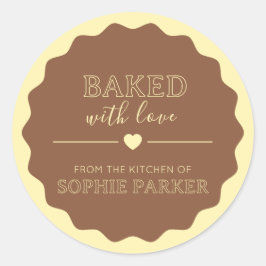 Mocha Bruine 'Gebakken met Liefde' Schelpsticker Ronde Sticker