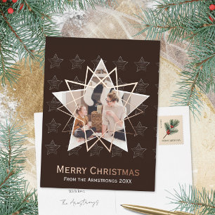 Mocha Bruine Geometrische Ster Moderne Kerstmis Folie Feestdagen Briefkaart
