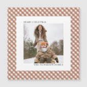 Mocha Bruine Gingham Foto Magneet Kerstkaart (Voorkant)