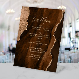 Mocha Bruine Gouden Agate Bruiloftsbarmenu Reclamebord Met Voetstuk
