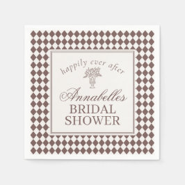 Mocha Bruine Harlekijn Geruite Bruiloftsshowers Servet