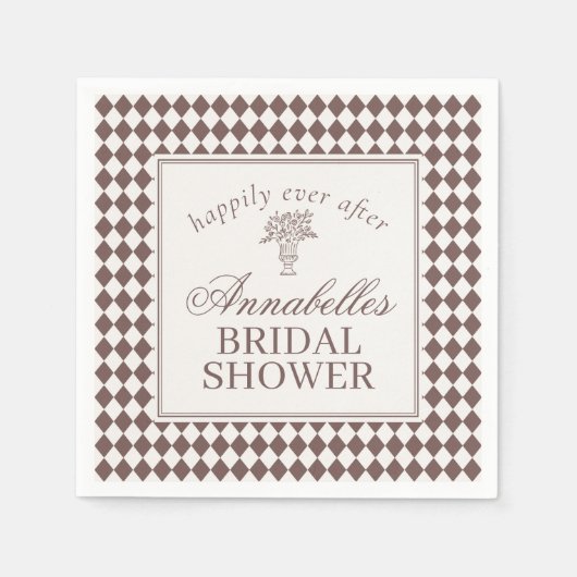 Mocha Bruine Harlekijn Geruite Bruiloftsshowers Servet (Voorkant)