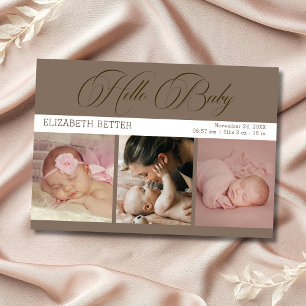 Mocha Bruine Hello Baby Drie Foto's Baby Bedankt