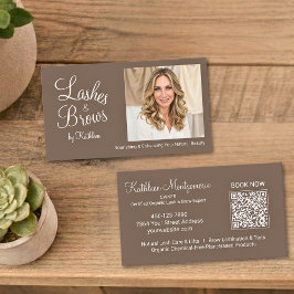 Mocha Bruine Script Foto QR Code Wimpers en Wenkbr Visitekaartje