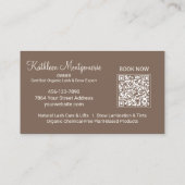 Mocha Bruine Script Foto QR Code Wimpers en Wenkbr Visitekaartje (Achterkant)
