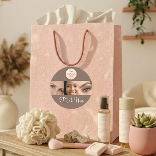 Mocha Bruine Script Logo Foto Wimpers Bedankt Ronde Sticker
