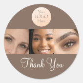 Mocha Bruine Script Logo Foto Wimpers Bedankt Ronde Sticker (Voorkant)