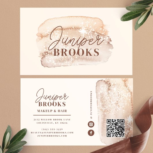 Mocha Bruine Social Media QR Code Glitterscriptie Visitekaartje