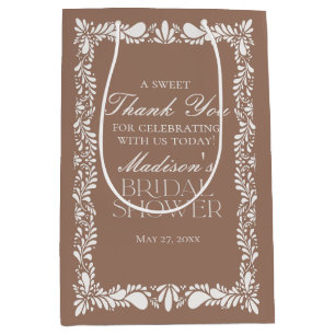 Mocha Bruine Talavera Fiesta Bruiloftsfeest Favori Medium Cadeauzakje
