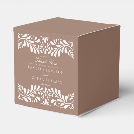 Mocha Bruine Talavera Tegel Stijl Fiesta Bruiloft Bedankdoosjes (Achterkant)