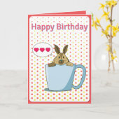 Mocha bunny Happy Birthday Card Kaart (Gele Bloem)