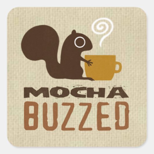 Mocha Buzzed Schattigee Eekhoorn Grappig Dierenvri Vierkante Sticker (Voorkant)