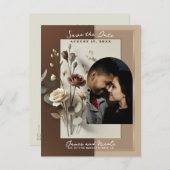 Mocha Café Au Lait Bruin Neutraal Bloemen Opslaan Aankondigingskaart (Voorkant / Achterkant)