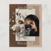 Mocha Café Au Lait Bruin Neutraal Bloemen Opslaan Aankondigingskaart (Voorkant)